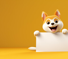 3d cute brown dog hold empty paper