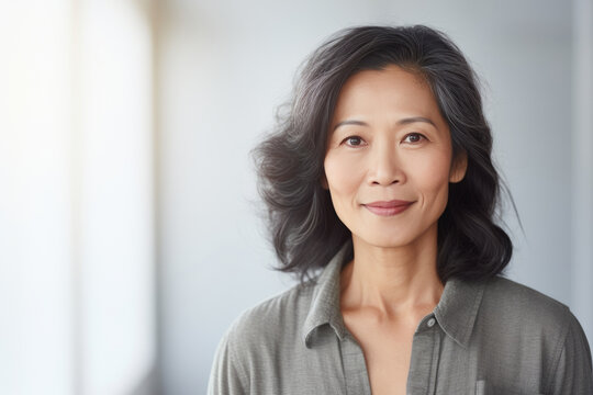 Elegant mature Asian woman with loose hair
