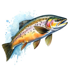 Fototapeta premium Trout fish on white background сreated with Generative Ai