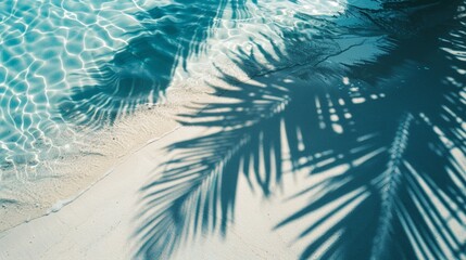 Fototapeta na wymiar Tropical Leaf Shadow on Water Surface with Beach Sand