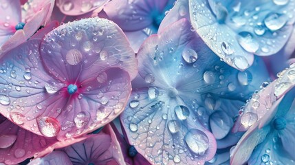 
Close-up of Hydrangeas After Rain with Clear Water Droplets