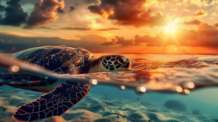 turtle swimming in the sea - Powered by Adobe