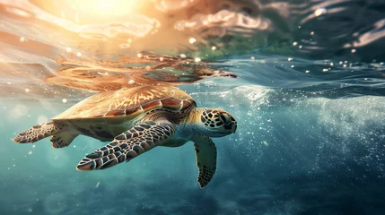 Zelfklevend Fotobehang sea turtle swimming in water © Jeanette