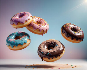 flying donuts with color background