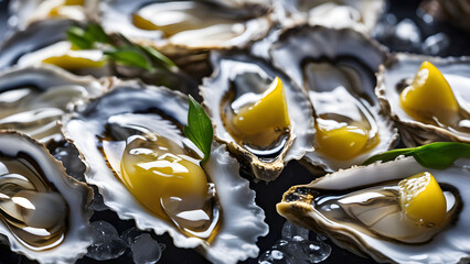 oysters with lemon, restaurants, cuisine, seafood, gourmet, AI generated