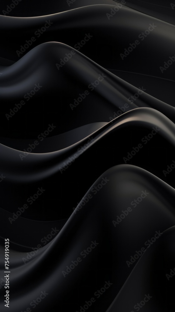 Wall mural abstract luxurious dark black background with wavy smooth lines.