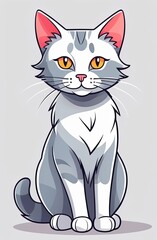 A cartoon grey cat with yellow eyes. Illustration of a cat. Advertising of pet's food, veterinary clinic.