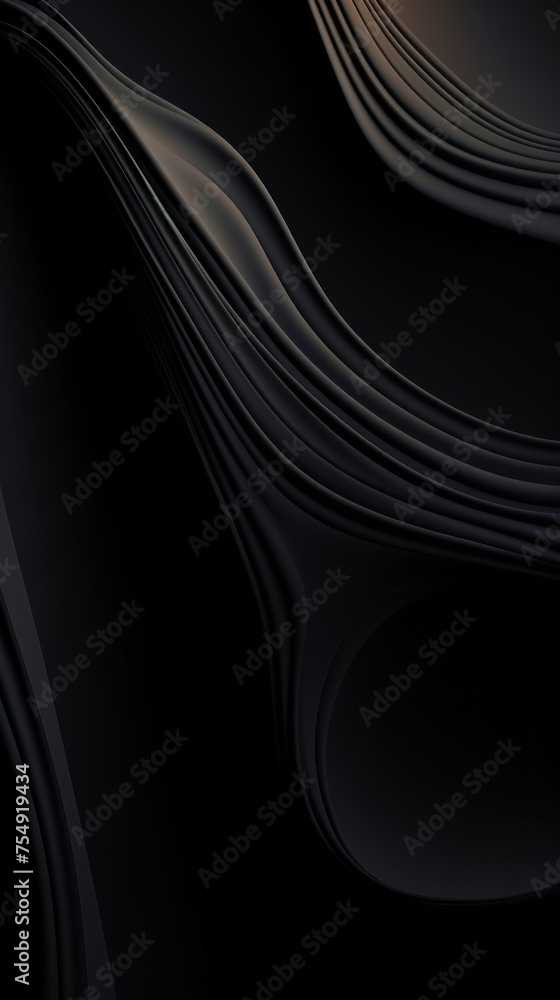 Poster vertical abstract luxurious dark black background with wavy smooth lines.