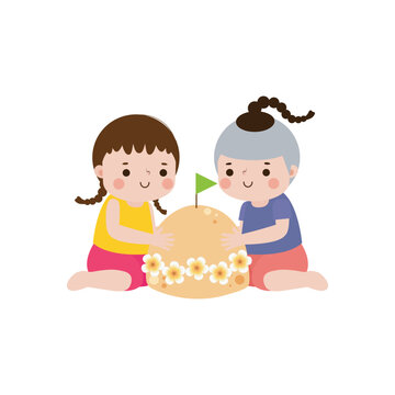 kids building sandcastle together clip art preview