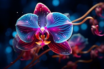 A captivating close-up of a delicate orchid in full bloom, its petals adorned with intricate patterns and vibrant colors.
