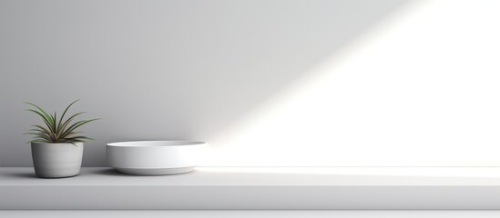 Two white bowls are placed on top of a clean and smooth counter surface. The bowls are simple in design, with a clean aesthetic that fits well in a modern kitchen setting.