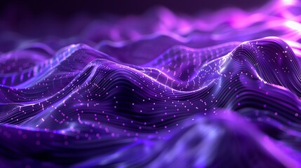 Abstract digital background with dots and lines in purple color, wavy shapes, futuristic pattern....