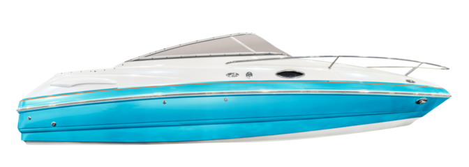 Side view white and blue yacht