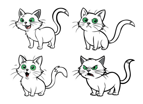set cats in different characters and emotions