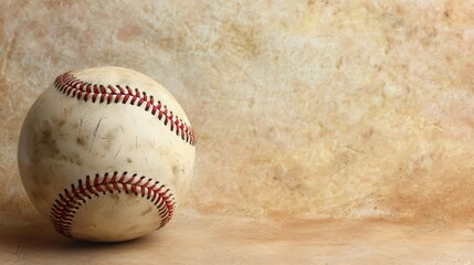 Autographed baseball on a memorabilia beige background a treasure of the game with generous copyspace - obrazy, fototapety, plakaty