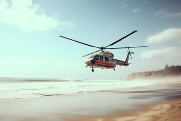 Helikopter flying over beach, heli on beach, helicopter