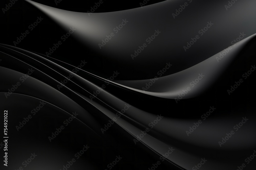 Poster horizontal abstract luxurious dark black background with wavy smooth lines.