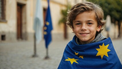 portrait of a child with Europe union flag 

 - obrazy, fototapety, plakaty