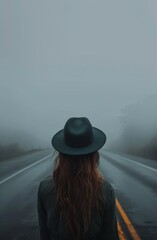 Foggy Landscape with Woman in Hat