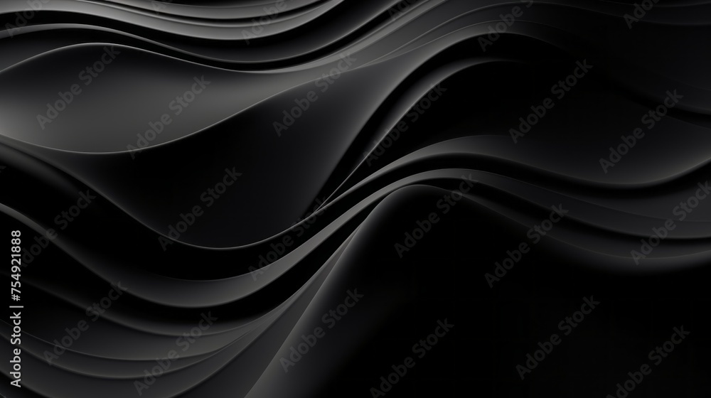 Aufkleber horizontal abstract luxurious dark black background with wavy smooth lines. futuristic texture, patt