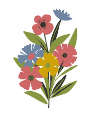 Wildflower line art bouquets set. Hand drawn flowers, meadow herbs, wild plants, botanical elements for design projects. Vector illustration.	