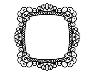 Floral Wreath branch in hand drawn style. Floral round black and white frame of twigs, leaves and flowers. Frames for the Valentine's day, wedding decor, logo and identity template.	