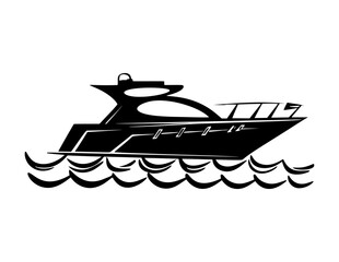 Vector Illustration of a yacht with lines drawing for logo,icon, black and white	