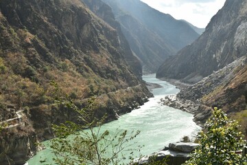 river flowing from mountain of tiger leaping Gorge travel location in China