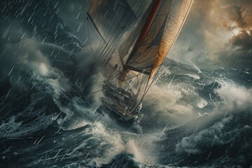 Storm's Challenge: The Sailing Boat's Battle at Sea.