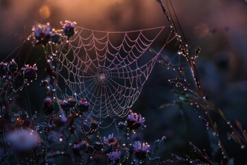 Dawn's Delicate Design: A Spider Web's Morning Dew.