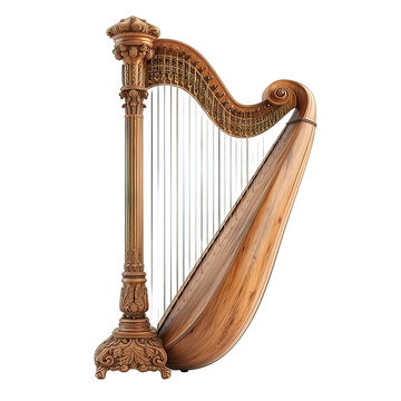 harp isolated on transparent background ,harp instrument png ,generative ai