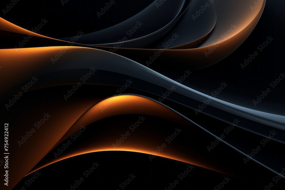 Poster horizontal abstract luxurious dark black background with fiery wavy smooth lines. futuristic texture