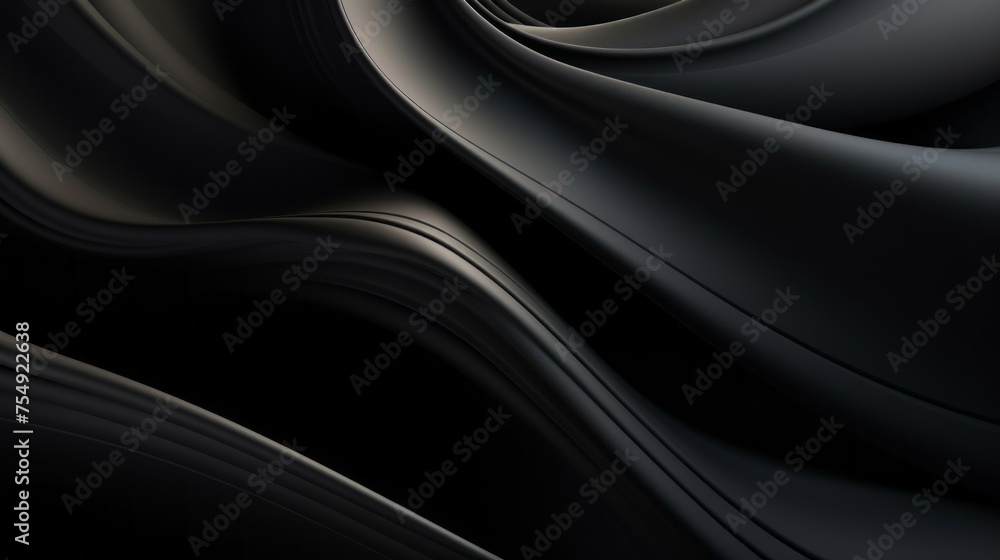Poster horizontal abstract luxurious dark black background with wavy smooth lines.