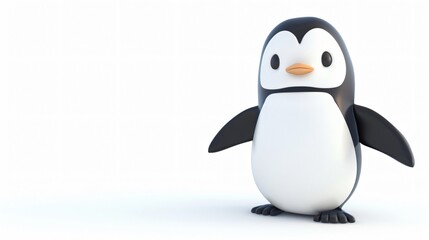 Chibi style 3D penguin flippers outstretched in greeting on a white background adorable and friendly with ample copyspace