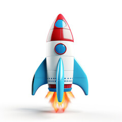 3D model of a toy rocket in flight on a white background сreated with Generative Ai