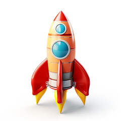 3D model of a toy rocket in flight on a white background сreated with Generative Ai