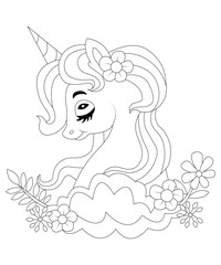 unicorn coloring book page for kids