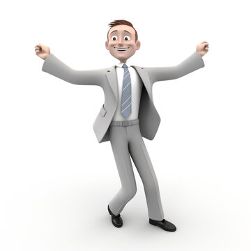 3D model illustration of a happy man in a suit on a white background сreated with Generative Ai