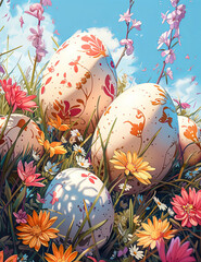 Easter eggs springtime  illustration - 754925241