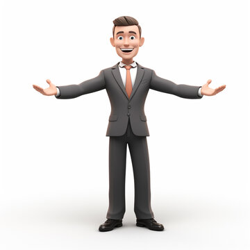 3D model illustration of a happy man in a suit on a white background сreated with Generative Ai