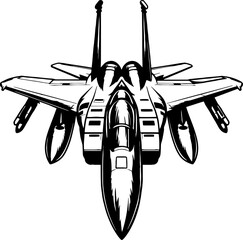 Jet fighter in black and white style. Vector.