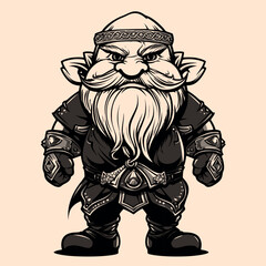 Fototapeta premium Black and White Dwarf (gnome) Character Outline Silhouette Ornament Vector Art for Logo and Icon, Sketch, Tattoo, Clip Art