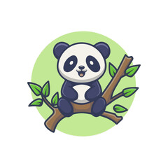 flat_logo_of_Vector_cute_panda_cartoon_on_a_tree