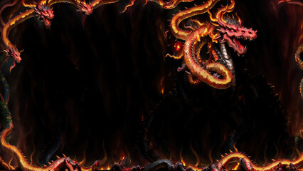 Cover, frame of a snake on a black background, design element. Illustration