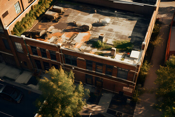 Obraz premium Brick building from above, brick building, brick house, big brick house