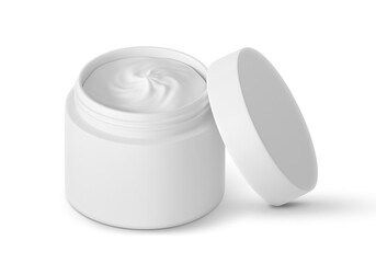 close up of beauty cream container on white background