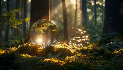 Sunlit Oracle: A Glittering Crystal Ball Amidst Nature's Embrace