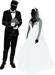 monochromatics wedding couple illustration on white