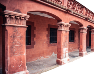 Columns of ancient fortified tower. Historical center of old medieval town png photo