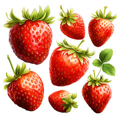 Set of strawberries watercolor